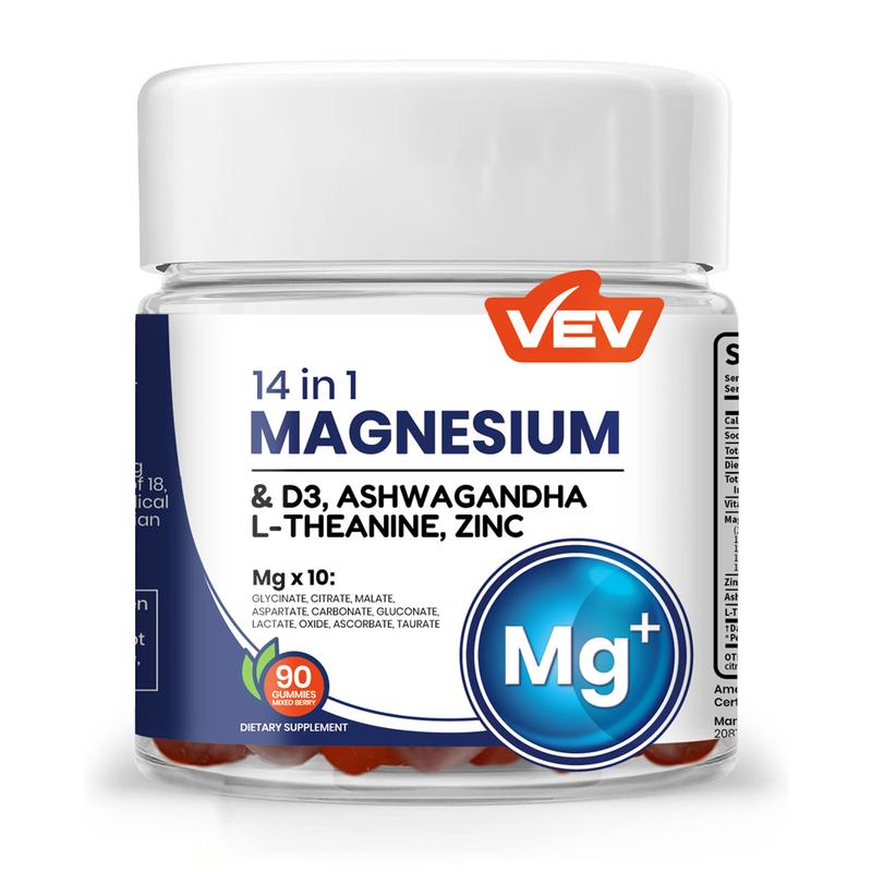 VEV 14-in-1 Magnesium Gummies – with Ashwagandha, L-Theanine, Vitamin D3 & Zincs