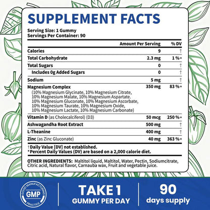 VEV 14-in-1 Magnesium Gummies – with Ashwagandha, L-Theanine, Vitamin D3 & Zincs