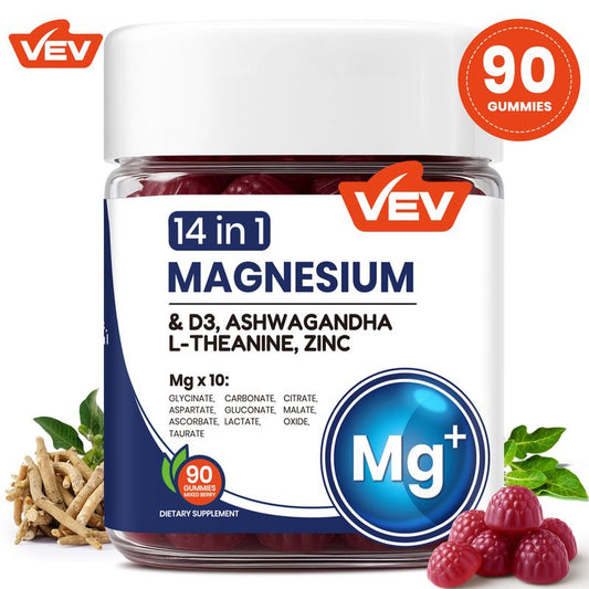 VEV 14-in-1 Magnesium Gummies – with Ashwagandha, L-Theanine, Vitamin D3 & Zincs
