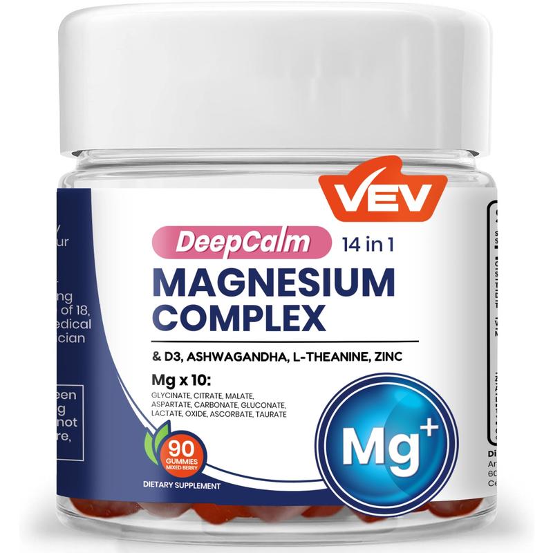 VEV 14-in-1 Magnesium Gummies – with Ashwagandha, L-Theanine, Vitamin D3 & Zincs