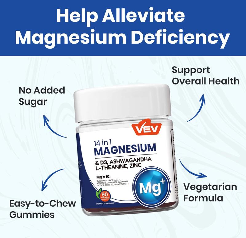 VEV 14-in-1 Magnesium Gummies – with Ashwagandha, L-Theanine, Vitamin D3 & Zincs