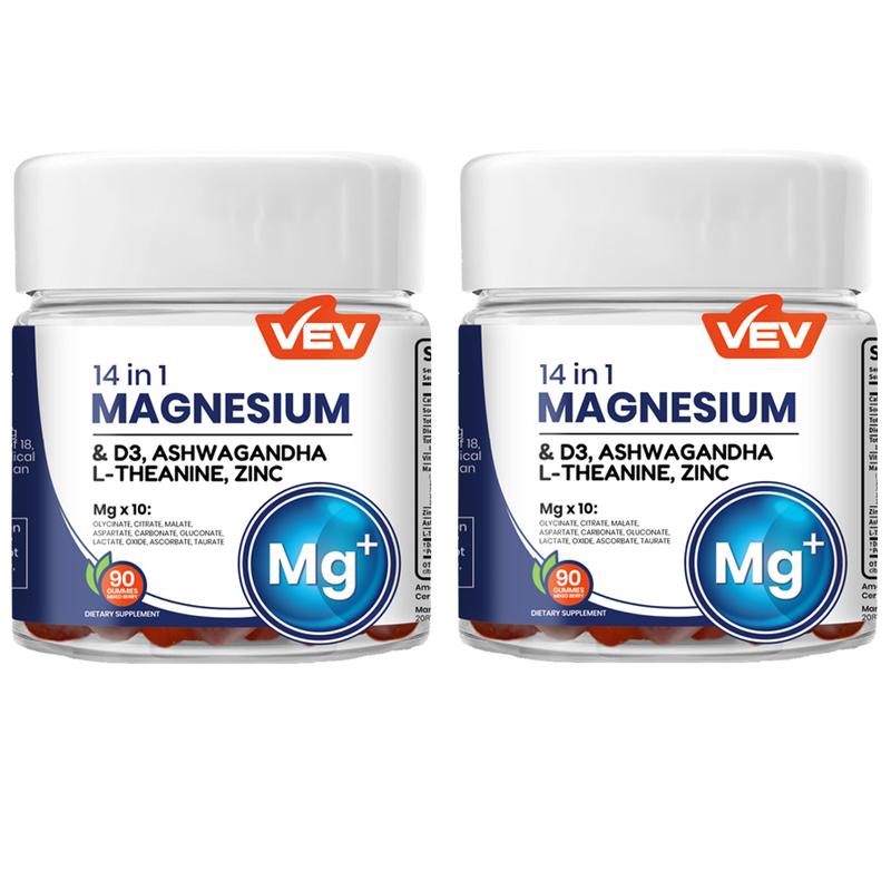 VEV 14-in-1 Magnesium Gummies – with Ashwagandha, L-Theanine, Vitamin D3 & Zincs