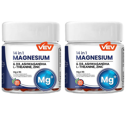 VEV 14-in-1 Magnesium Gummies – with Ashwagandha, L-Theanine, Vitamin D3 & Zincs