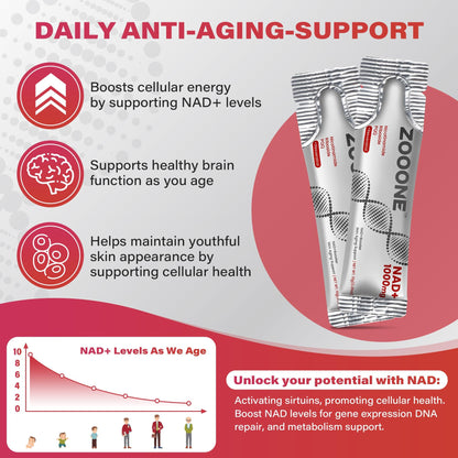 Zooone NR1000-NAD+ Berry Flavor Drink Mix for Skin Aging Support, Energy, and Focus - 30 Pack
